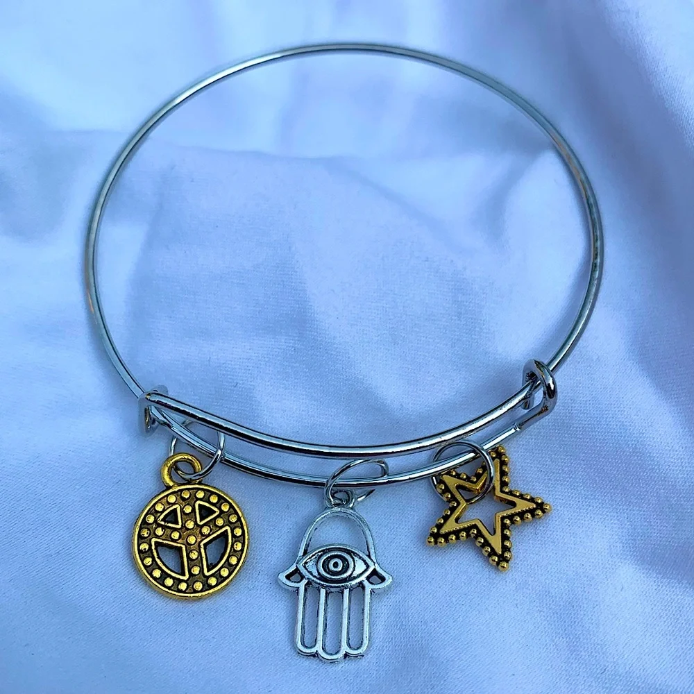 Brand New! Handmade! Adjustable Charm Bangle Bracelet!